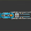 Futuristic Blue Gray Multi Barrel Weapon With Orange Components And Mechanical Design 3d model