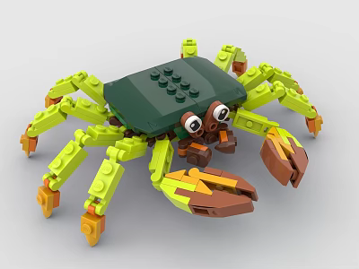Creative Building Blocks Crab Model With Green Body Yellow Legs And Brown Claws 3d model Creative Building Blocks Crab Model With Green Body Yellow Legs And Brown Claws 3d model