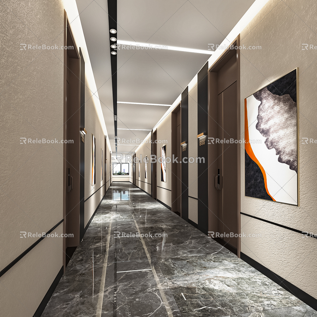 Modern Hotel Away Hotel Corridor Entrance Away Hotel Front Lobby View Sick Guest Room Door 3d model