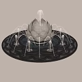 Lotus Shaped Water Fountain on Brick Paved Ground with Greenery and Flowers