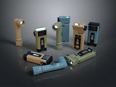 Various Colored Flashlights With Different Designs And Illuminated LED Features 3d model