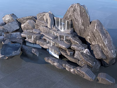 Creative Outdoor Garden Ornament With Stacked Rocks And Natural Waterfall Design 3d model
