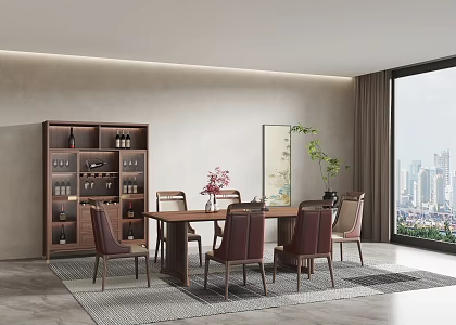 New Chinese Restaurant Dining Table Dining Chair Wine Cabinet Side Cabinet 3d model