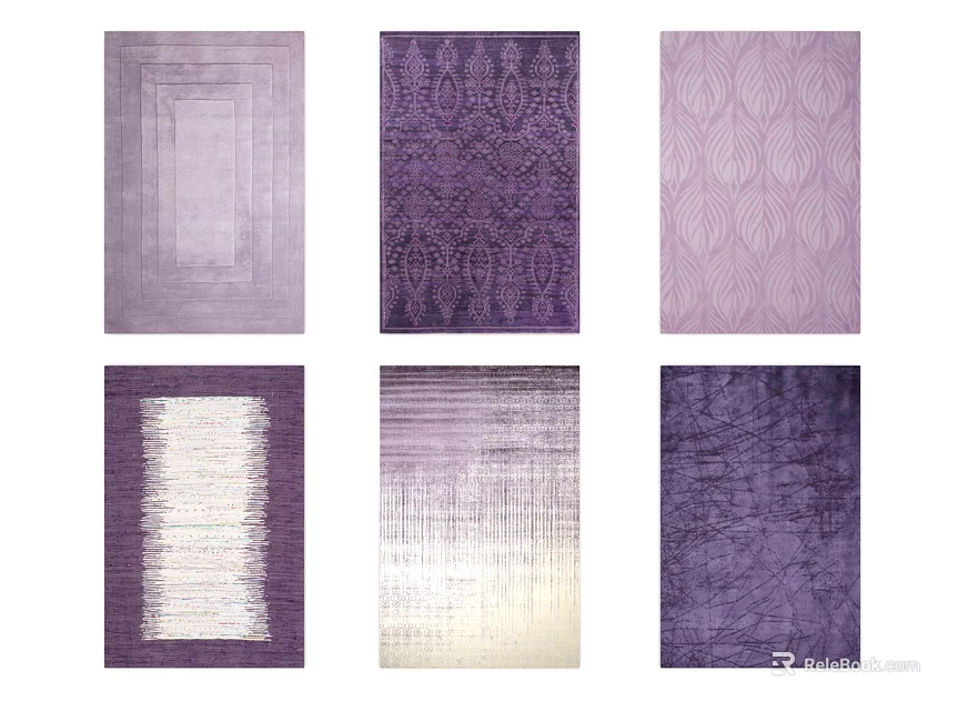 Modern Square Rugs in Purple Tones with Various Patterns and Textured Designs 3d model