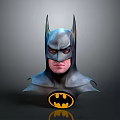 Man Wearing Detailed Batman Mask With Gray Costume And Yellow Logo
