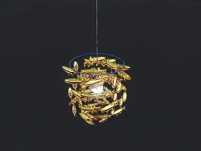 Golden Modern Chandelier With Leaf Shaped Decorative Elements And Light Source 3d model