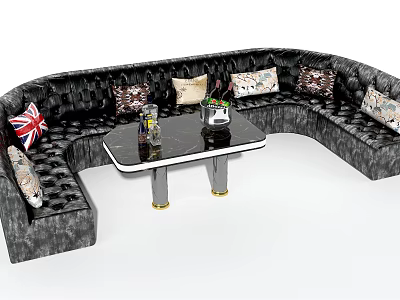 Luxury Black Sectional Sofa With Decorative Pillows And Marble Top Coffee Table 3d model