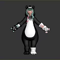 3D Panda Costume Character With Green Black Hair Pink Face And White Outfit