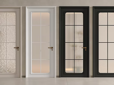 Multi Colored Flush Doors With Glass Panels And Brass Handles In Modern Style 3d model