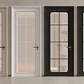 Multi Colored Flush Doors With Glass Panels And Brass Handles In Modern Style