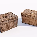Two Brown Woven Storage Baskets With Square Lids For Home Organization 3d model
