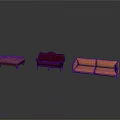 Classic Furniture Set With Brown Ottoman Burgundy Armchair And Orange Sofa