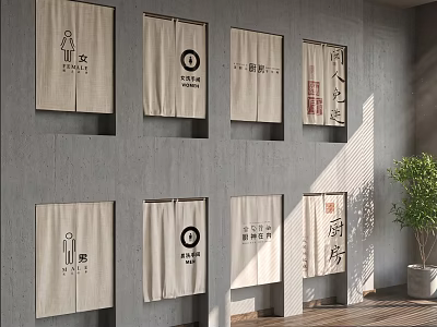 Wall Mounted Fabric Signs With Chinese Characters For Public Restroom And Kitchen 3d model