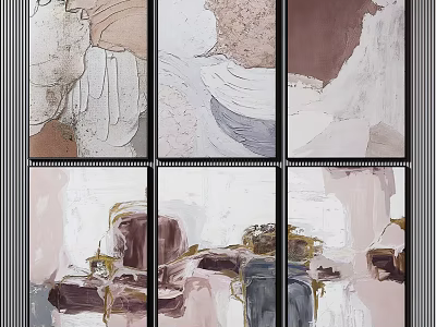 Six Panel Abstract Paintings With Textured Brushstrokes And Neutral Hues 3d model