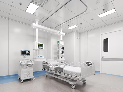 Clean Modern Hospital Outpatient Ward With Medical Bed And Equipment 3d model