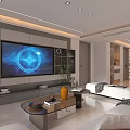 Modern Living Dining Room Interior Design With Large Screen TV Sofa And Coffee Table