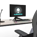 Modern Office Desk With Computer Keyboard Mouse And Ergonomic Chair Featuring Emblem 3d model