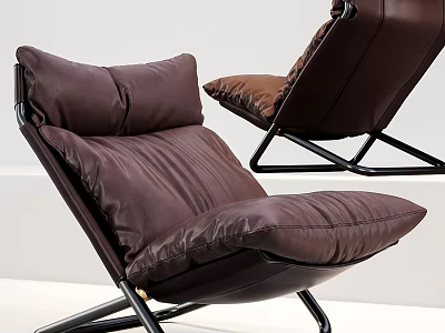 Brown Leather Leisure Chair with Modern Metal Frame Comfortable Contemporary Living Room Design 3d model