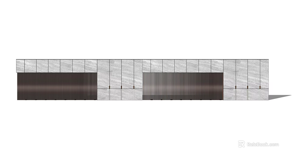 Modern Feature Wall With Horizontal Gray Stone Panels And Vertical Metal Strips 3d model