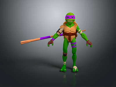 Ninja Turtle Action Figure Toy 3D Model With Green Body Purple Mask And Shell 3d model