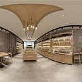 Modern Dessert Shop Interior With Eiffel Tower Murals Dessert Display Counter And Wooden Tables