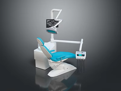 Modern Dental Chair Furniture With Blue Seat White Base And Display Arm 3d model