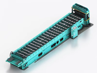Teal-colored Long Industrial Equipment With Roller Conveyor System For Manufacturing Production Line 3d model