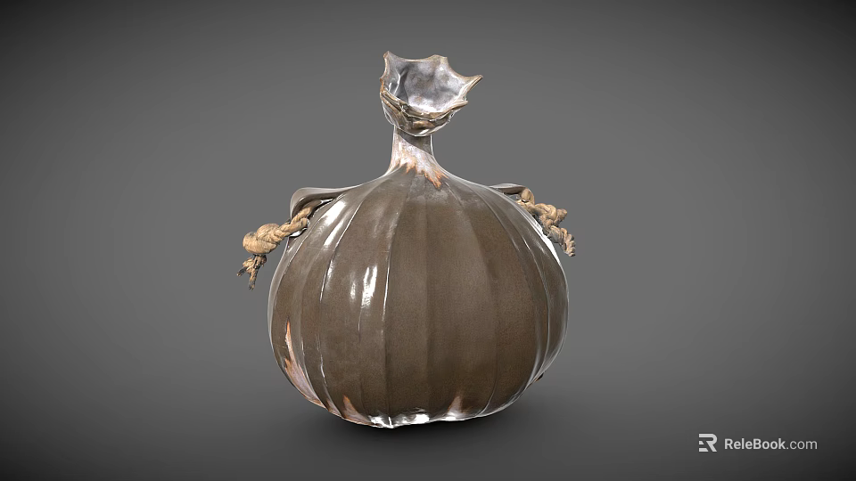 Elegant Brown Glossy Ceramic Vessel With Pumpkin Shape And Petal Shaped Top Design 3d model 