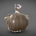 Elegant Brown Glossy Ceramic Vessel With Pumpkin Shape And Petal Shaped Top Design