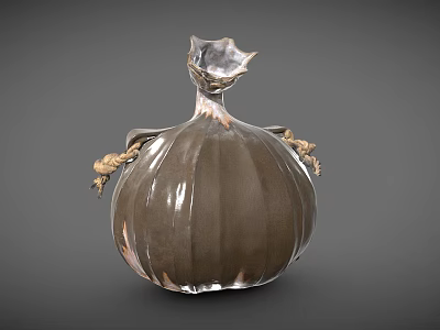 Elegant Brown Glossy Ceramic Vessel With Pumpkin Shape And Petal Shaped Top Design 3d model