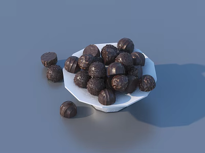 Delicious Round Chocolate Truffles on White Ceramic Plate with Scattered Pieces 3d model