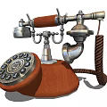 Vintage Rotary Dial Telephone With Wooden Base And Metal Parts Design