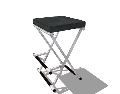Black Padded Seat Stool With Silver Metal Crossed Legs And Folding Design 3d model