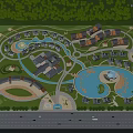 Aerial View Planning of Residential Community With Green Spaces Water Features and Buildings
