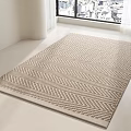 Square Herringbone Pattern Rug in Bright Room With Light Tiled Floor and City View 3d model