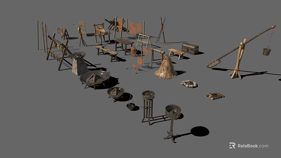 Various Hardware Tools Including Ladders Stools Tables Shelves Pans And Shovels Collection 3d model