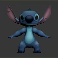 Blue Cartoon Character With Big Ears Standing Pose And Chest Logo