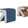 Modern Geometric Sofa Stools With Blue Brown Upholstery And Gray Frame 3d model