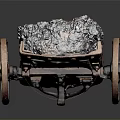 Vintage Old Wooden Cart Loaded With Stones Against Dark Background