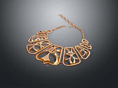 Fashionable Daily Life Gold Necklace Featuring Intricate Hollow Patterns And Fan Shaped Heart Linked Design 3d model