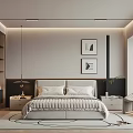 Elegant Modern Bedroom Interior With Comfortable Bed Wall Art Accent Chair And Area Rug