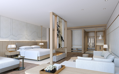 New Chinese Room Hotel Room 3d model