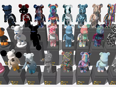 Colorful Artistic Sculpture Carving With Various Designs On Display Bases 3d model
