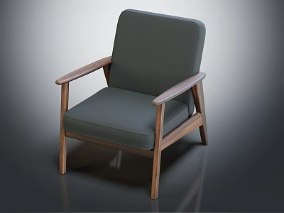 Modern Minimalist Single Sofa With Dark Gray Upholstery And Wooden Arms Legs 3d model