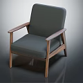 Modern Minimalist Single Sofa With Dark Gray Upholstery And Wooden Arms Legs