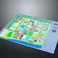 Detailed 3D Landscape Layout With Green Areas Buildings And Water Features