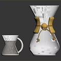 Glass Coffee Pot With Yellow Decorative Band And Small Cup For Daily Use