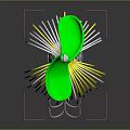 Animal Inspired Fishing Lure With White Hook Yellow Silver Wires Green Tail And Yellow Connector