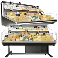 Transparent Display Shelves With Multiple Layers Of Cheese And Price Labels