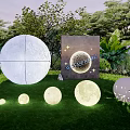 New Moon Series Outdoor Lights With Moon Shaped Spherical Designs In Garden Green Plants